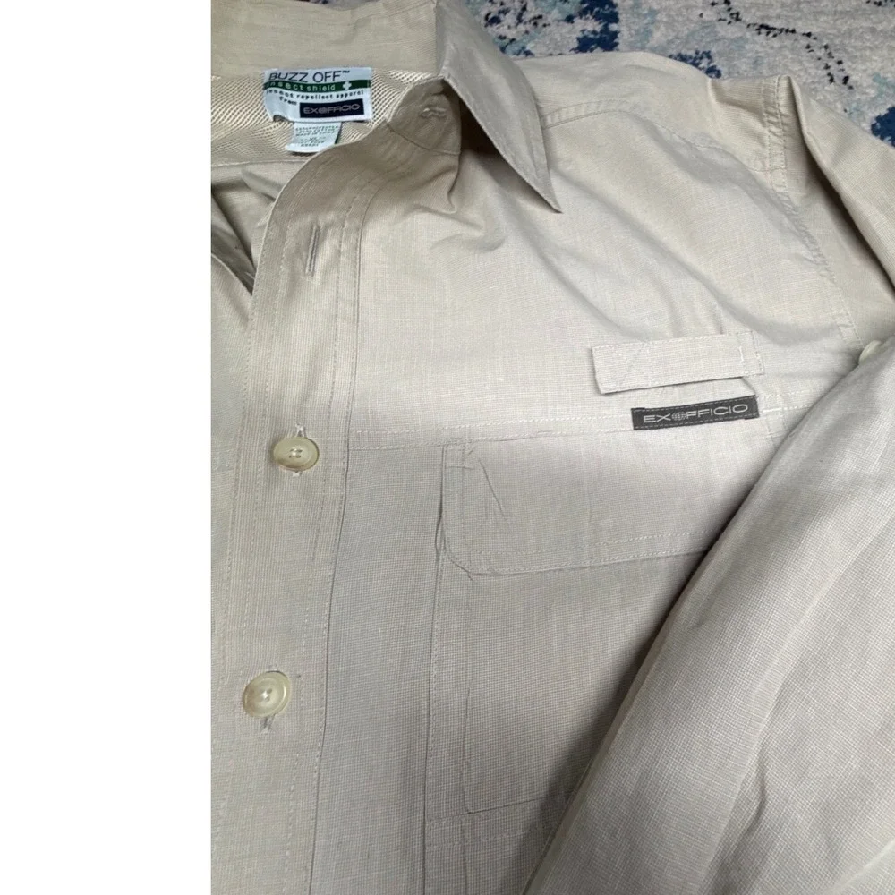 ExOfficio Buzz Off Insect Shield Fishing Safari Hiking Shirt Mens XL Beige